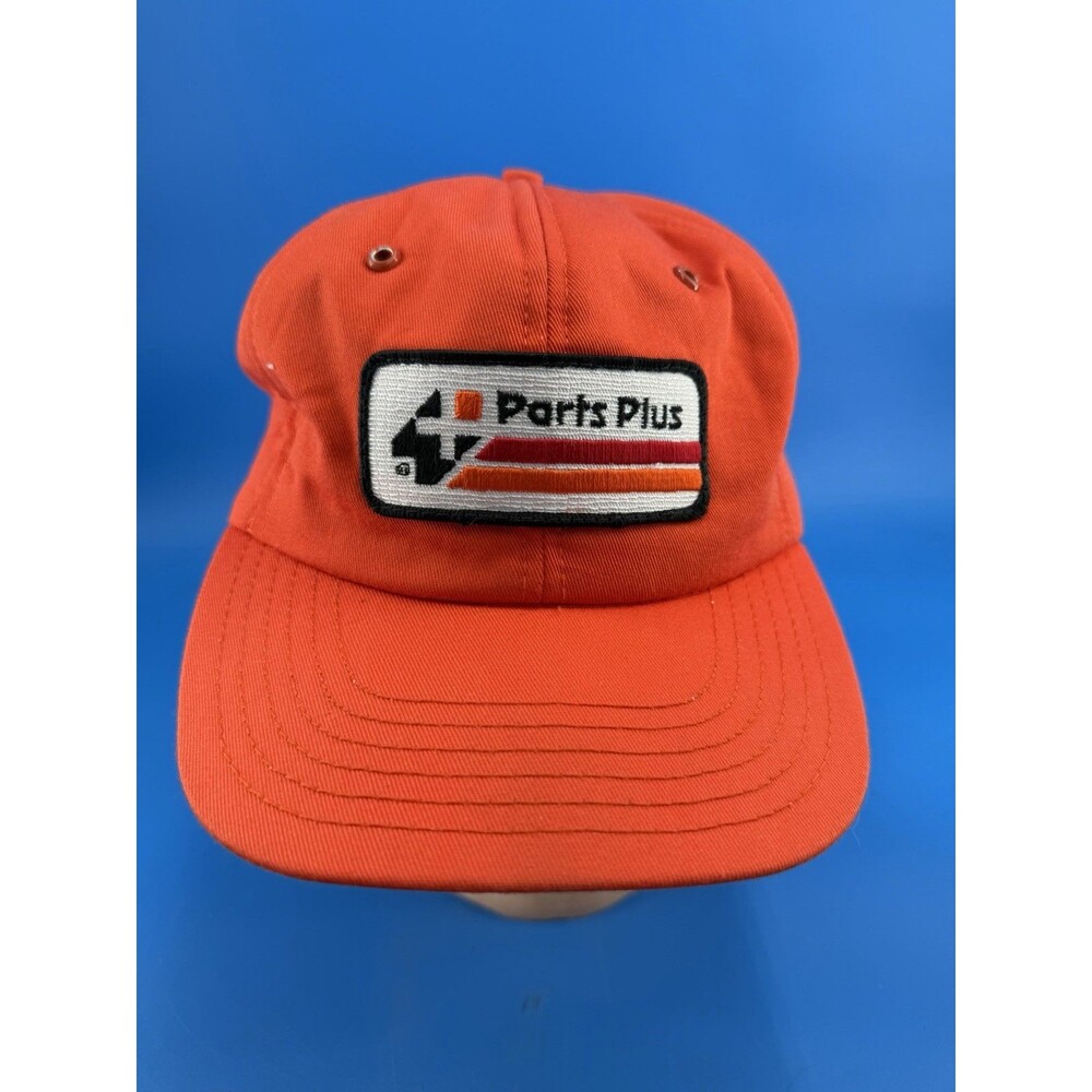 Vtg Parts Plus Patch Trucker Hat Cap Snapback Orange Hunter Terrycloth Patch USA